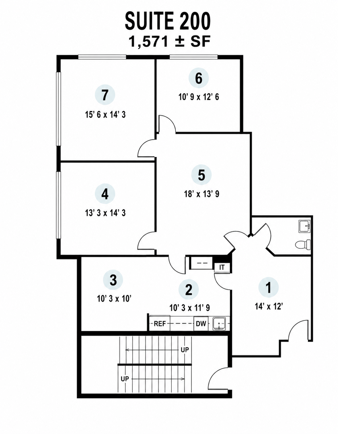 Suite 200 floor plan — 1,571± SF