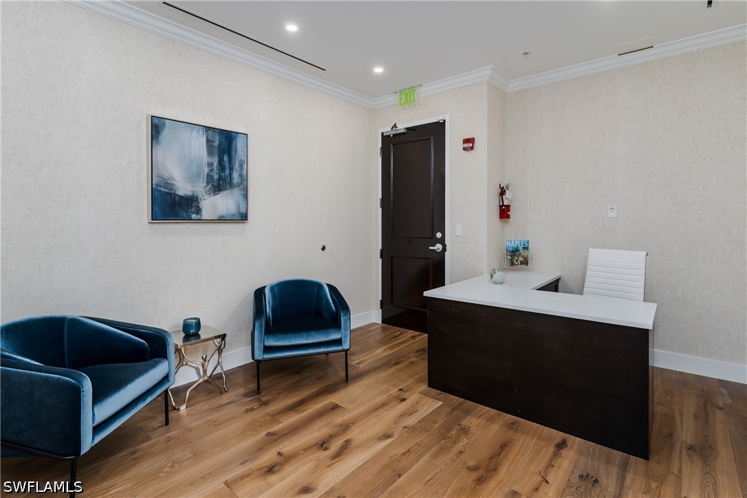 Reception area with custom millwork